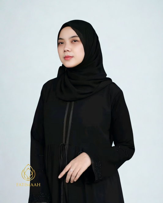 Abaya Alaidrus – Elegant Chiffon Layer with Black Bead Details by Fatimaah