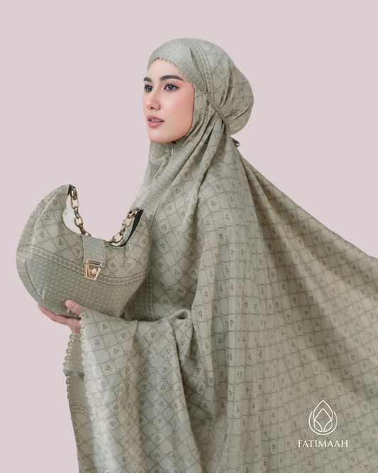 Saffiya Telekung Set – Premium Santorini Silk with Exclusive Pouch