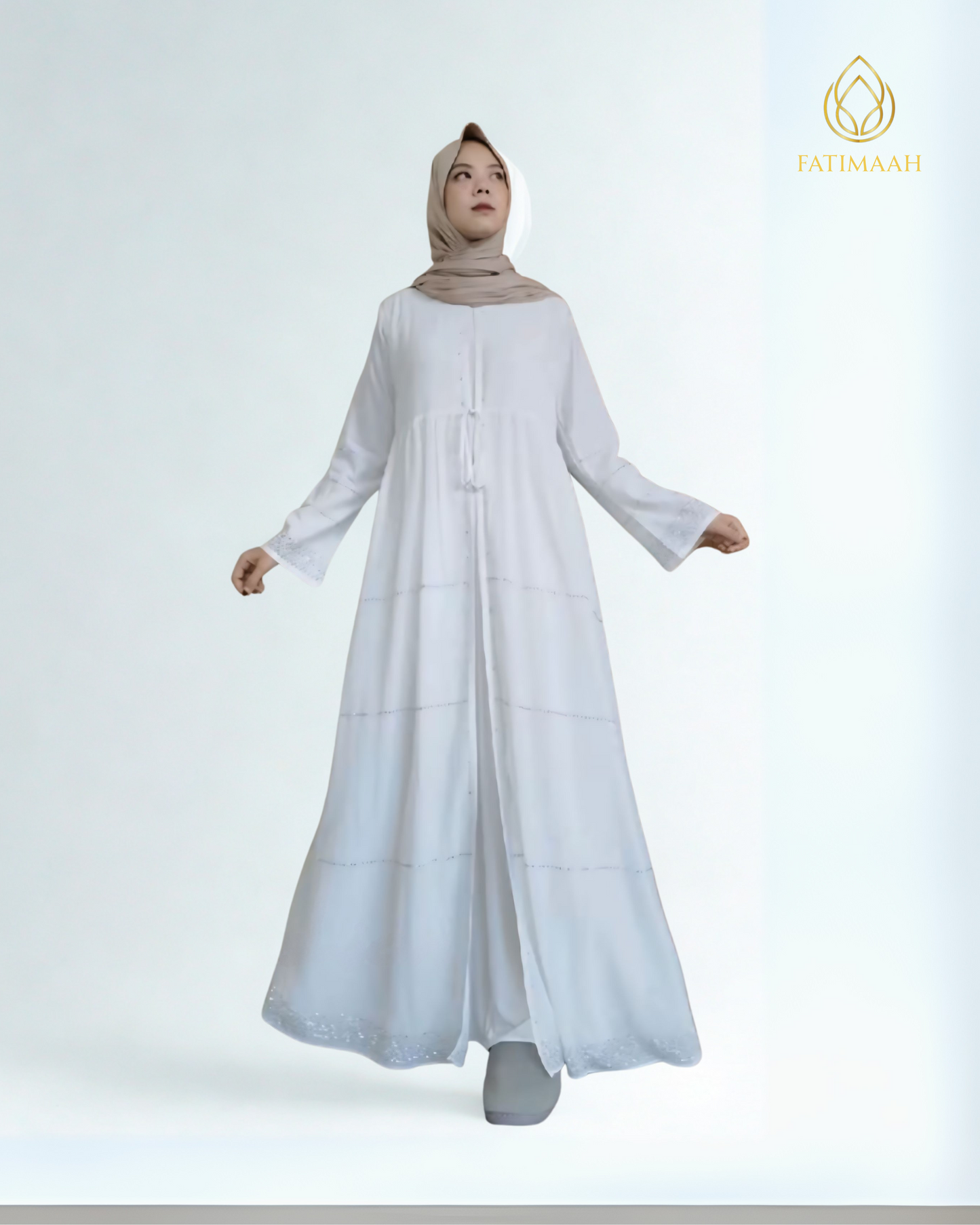 Abaya Alaidrus – Elegant Chiffon Layer with Black Bead Details by Fatimaah