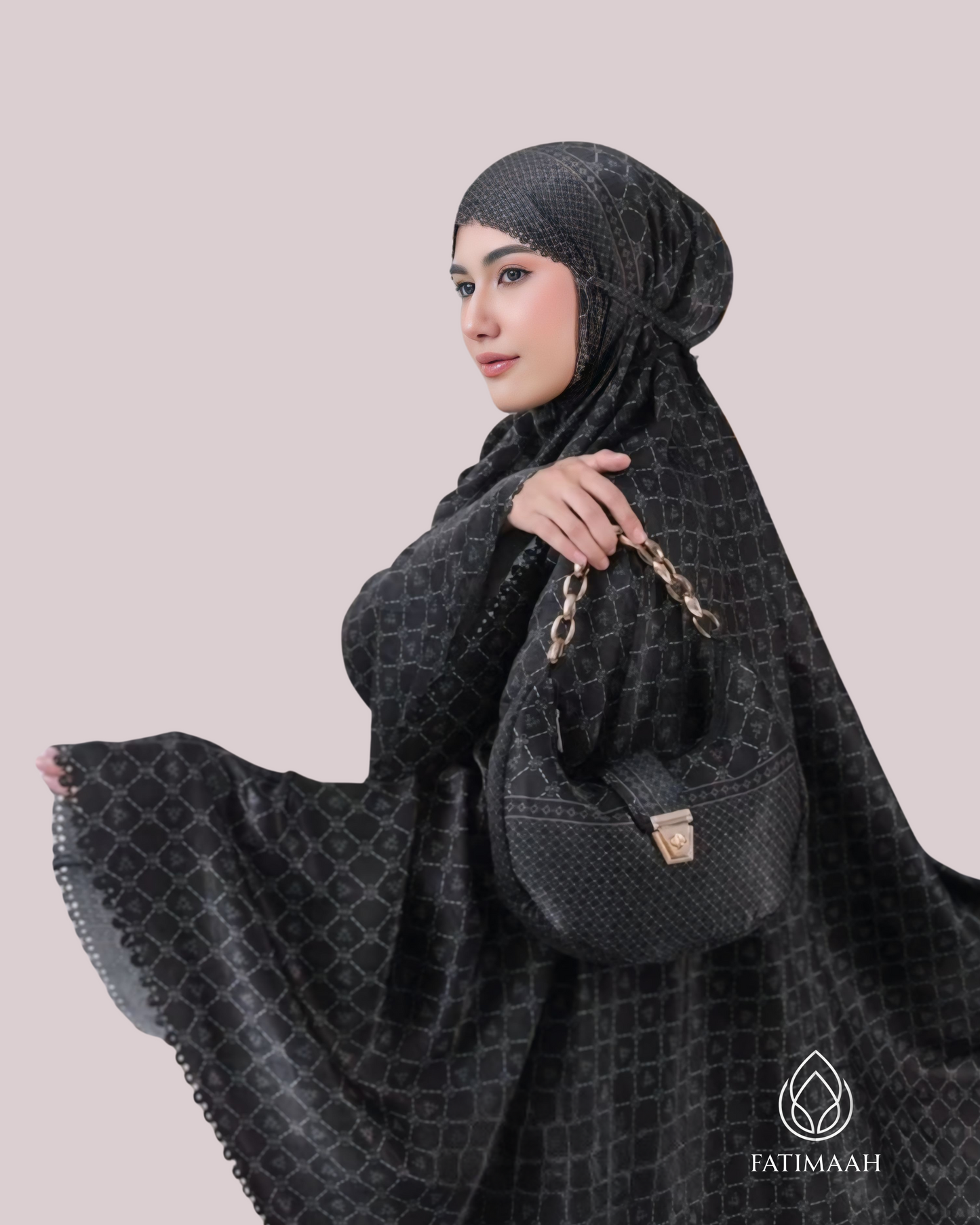 Saffiya Telekung Set – Premium Santorini Silk with Exclusive Pouch
