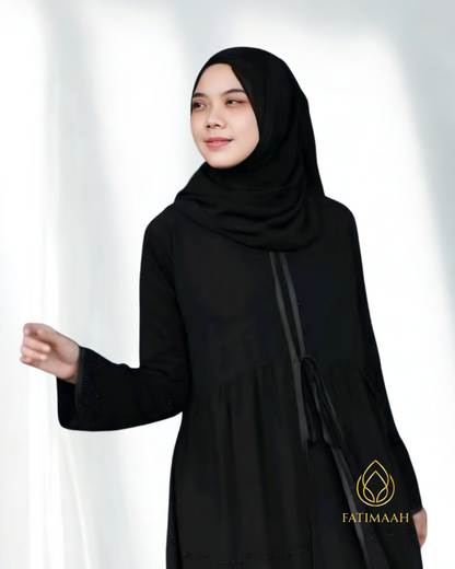 Abaya Alaidrus – Elegant Chiffon Layer with Black Bead Details by Fatimaah