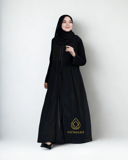 Abaya Alaidrus – Elegant Chiffon Layer with Black Bead Details by Fatimaah