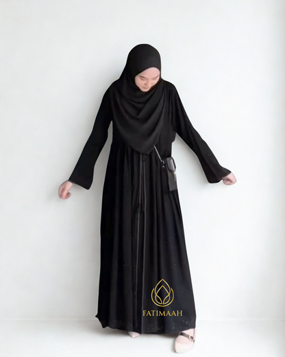 Abaya Alaidrus – Elegant Chiffon Layer with Black Bead Details by Fatimaah