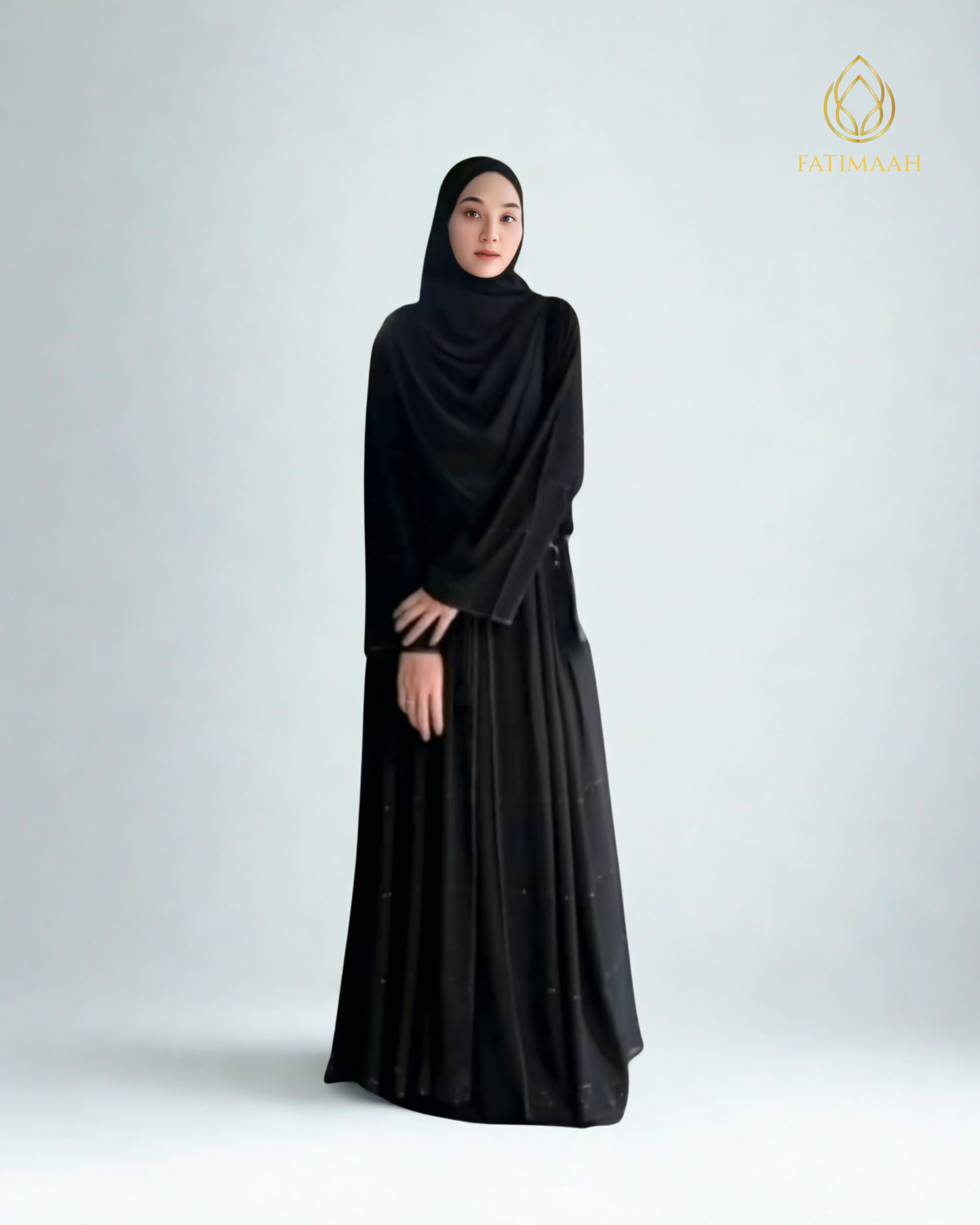 Abaya Alaidrus – Elegant Chiffon Layer with Black Bead Details by Fatimaah
