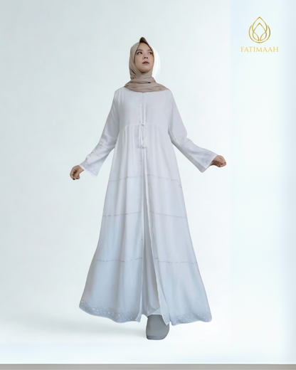 Abaya Alaidrus – Elegant Chiffon Layer with Black Bead Details by Fatimaah