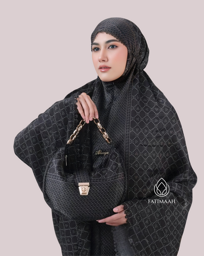 Saffiya Telekung Set – Premium Santorini Silk with Exclusive Pouch