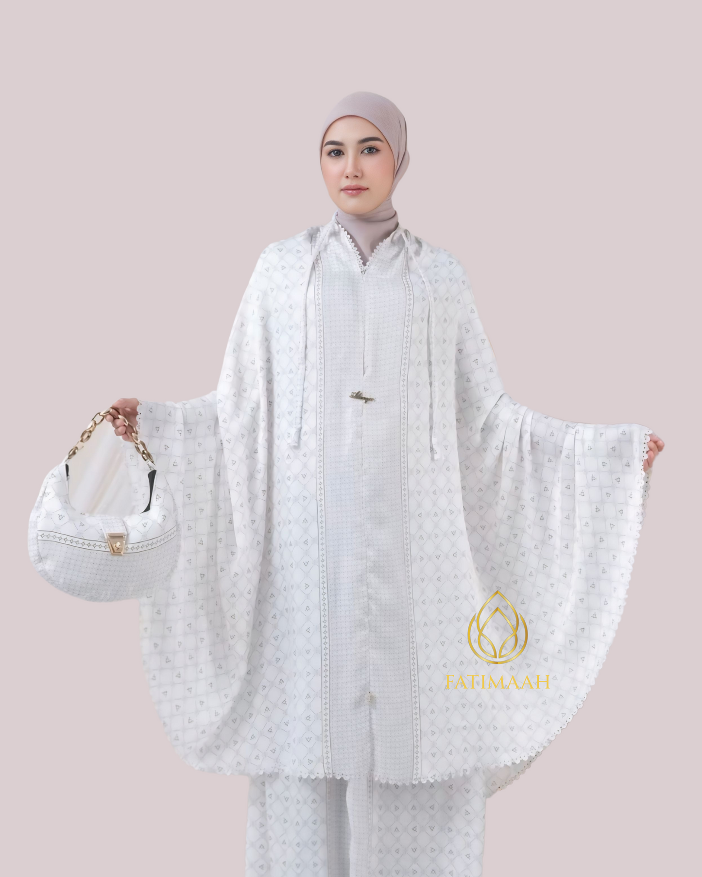 Saffiya Telekung Set – Premium Santorini Silk with Exclusive Pouch