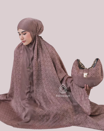 Saffiya Telekung Set – Premium Santorini Silk with Exclusive Pouch