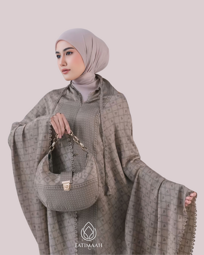 Saffiya Telekung Set – Premium Santorini Silk with Exclusive Pouch