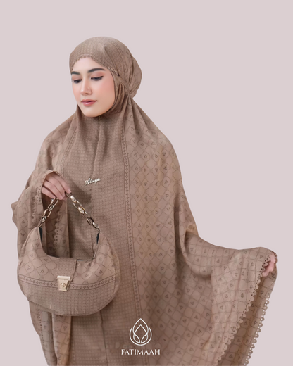 Saffiya Telekung Set – Premium Santorini Silk with Exclusive Pouch