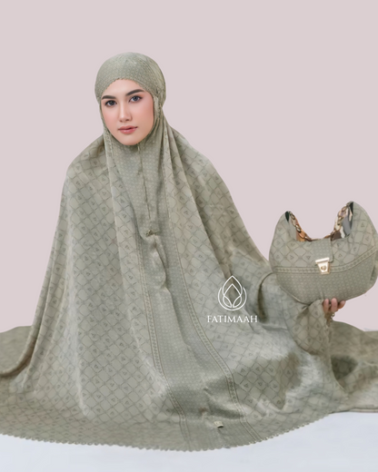 Saffiya Telekung Set – Premium Santorini Silk with Exclusive Pouch